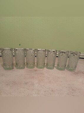 Set of 7 Libbey Hobstar Highball Glasses-16 Oz